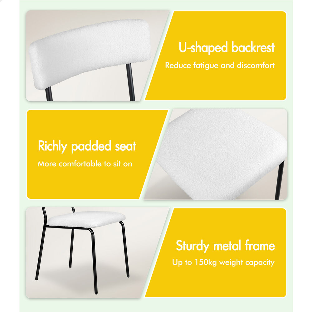 ALFORDSON 2x Dining Chairs Accent Kitchen Lounge Rectangular Back Sherpa White