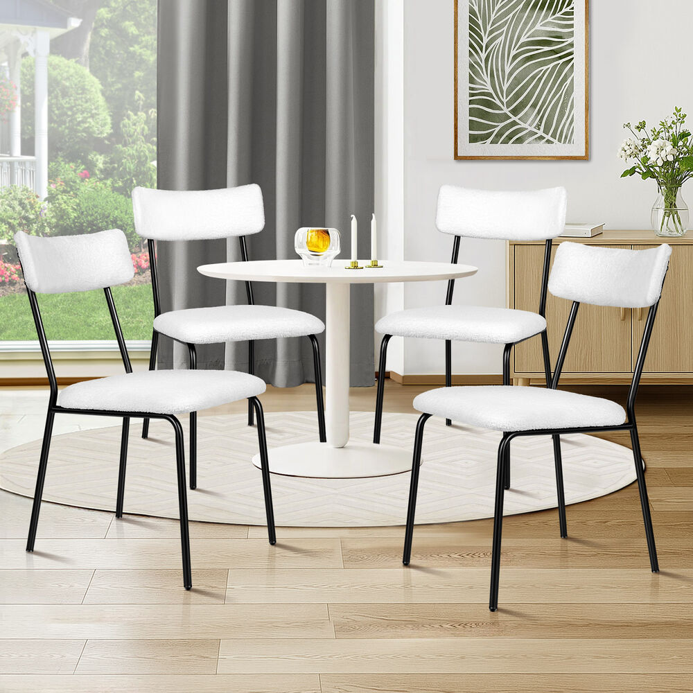 ALFORDSON 4x Dining Chairs Accent Kitchen Lounge Rectangular Back Sherpa White