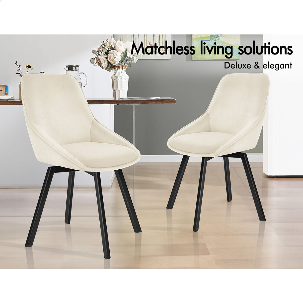 ALFORDSON 4x Dining Chairs Accent Kitchen Swivel Lounge Padded Seat Velvet Beige