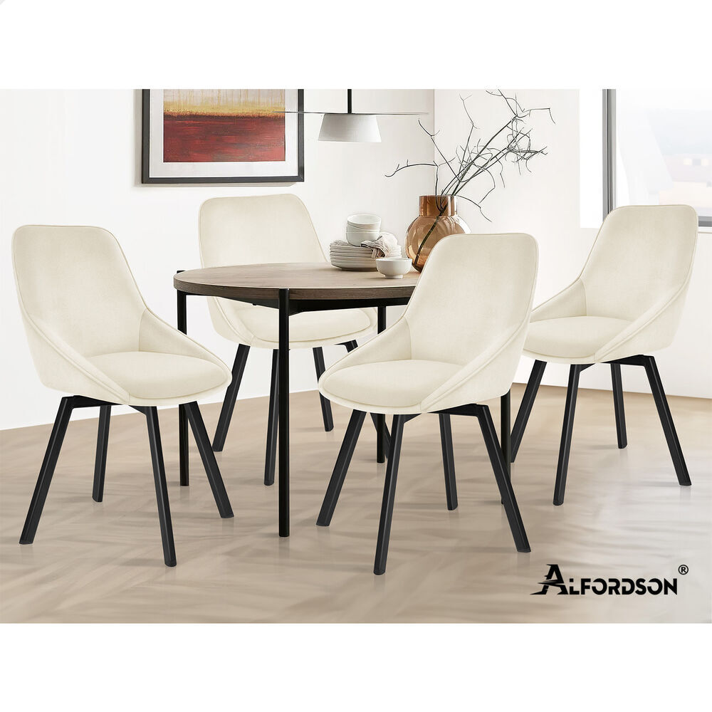ALFORDSON 4x Dining Chairs Accent Kitchen Swivel Lounge Padded Seat Velvet Beige