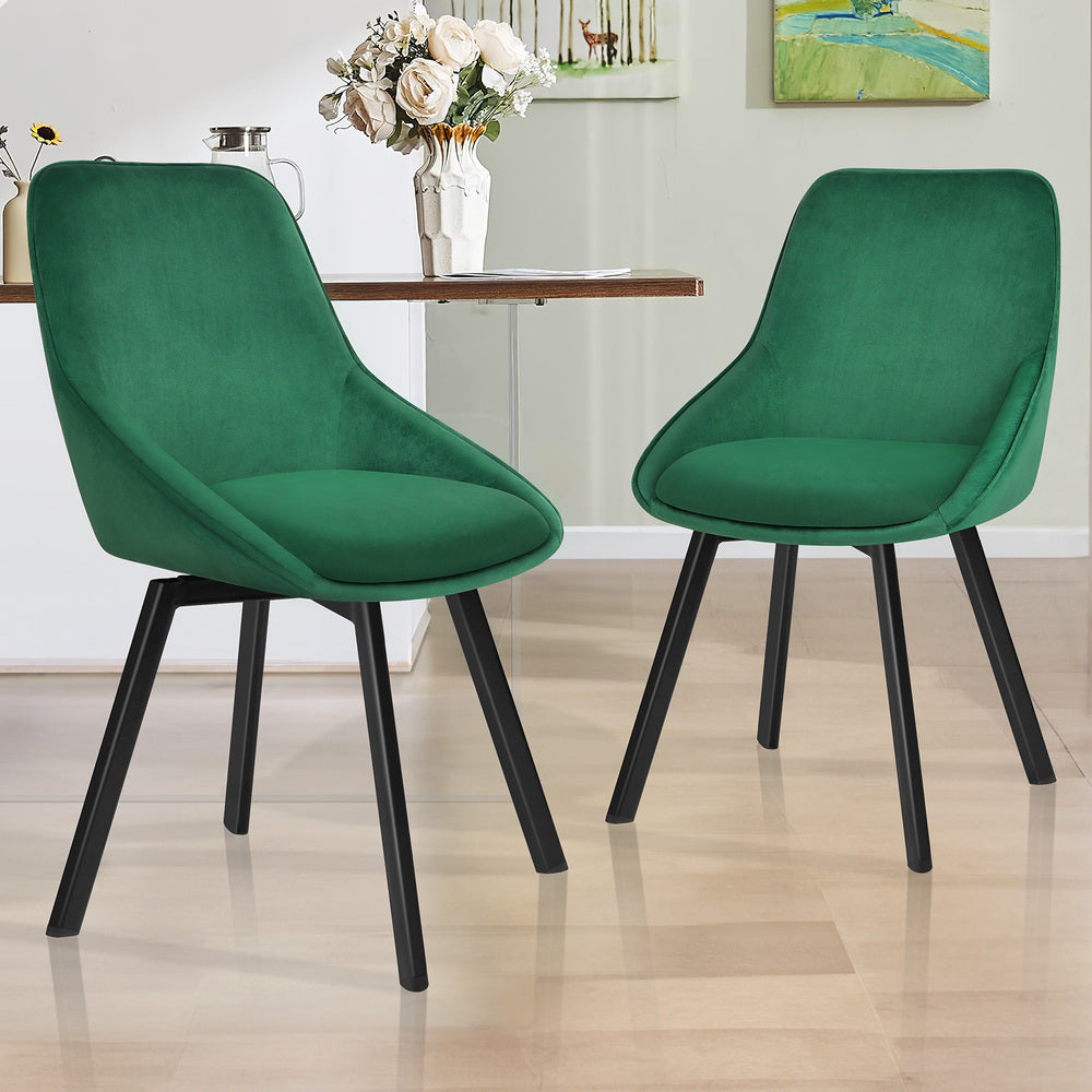 ALFORDSON 2x Dining Chairs Swivel Velvet Green