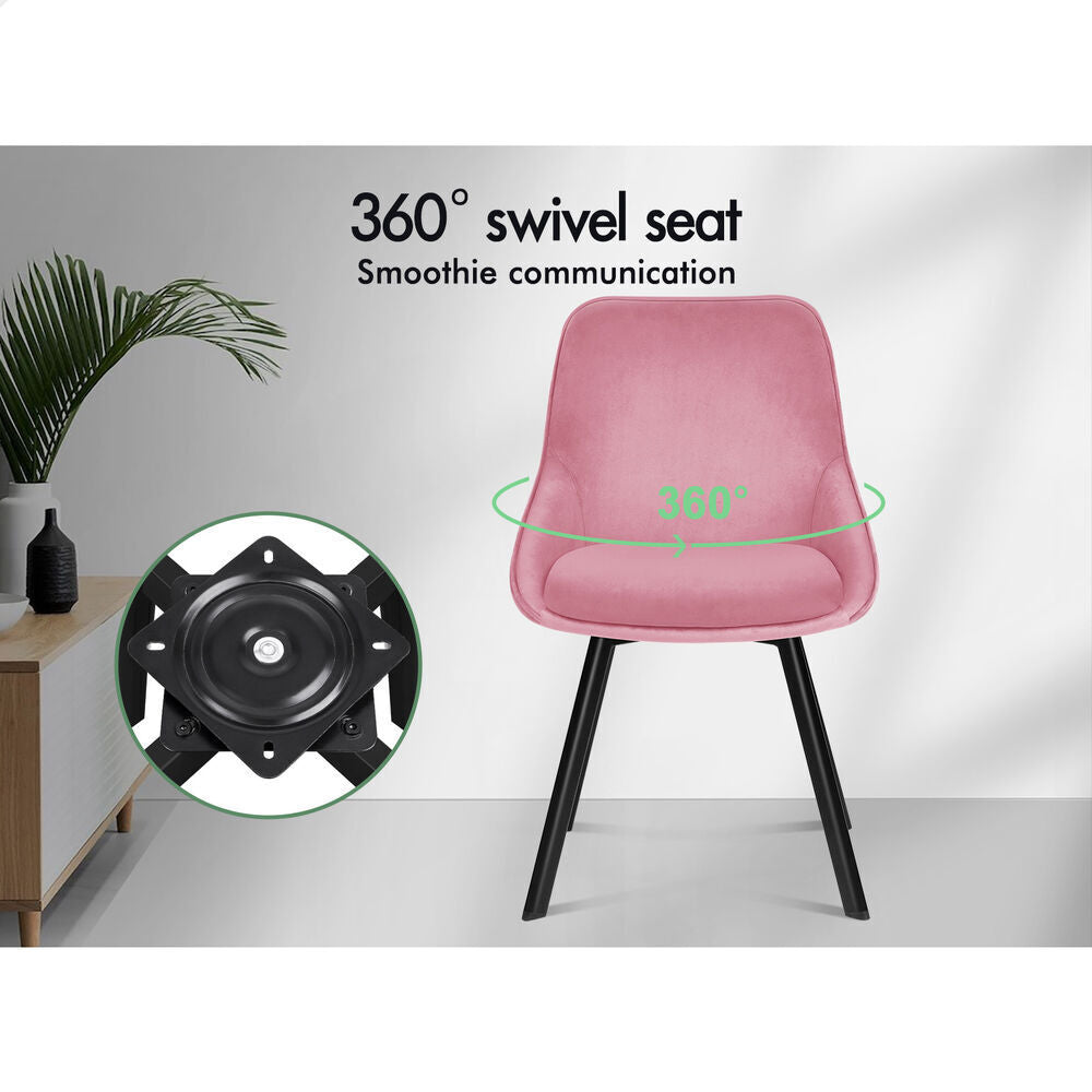 ALFORDSON 2x Dining Chairs Accent Kitchen Swivel Lounge Padded Seat Velvet Pink
