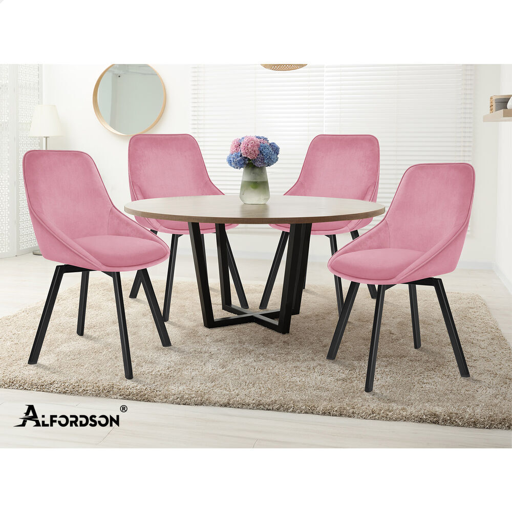 ALFORDSON 2x Dining Chairs Accent Kitchen Swivel Lounge Padded Seat Velvet Pink