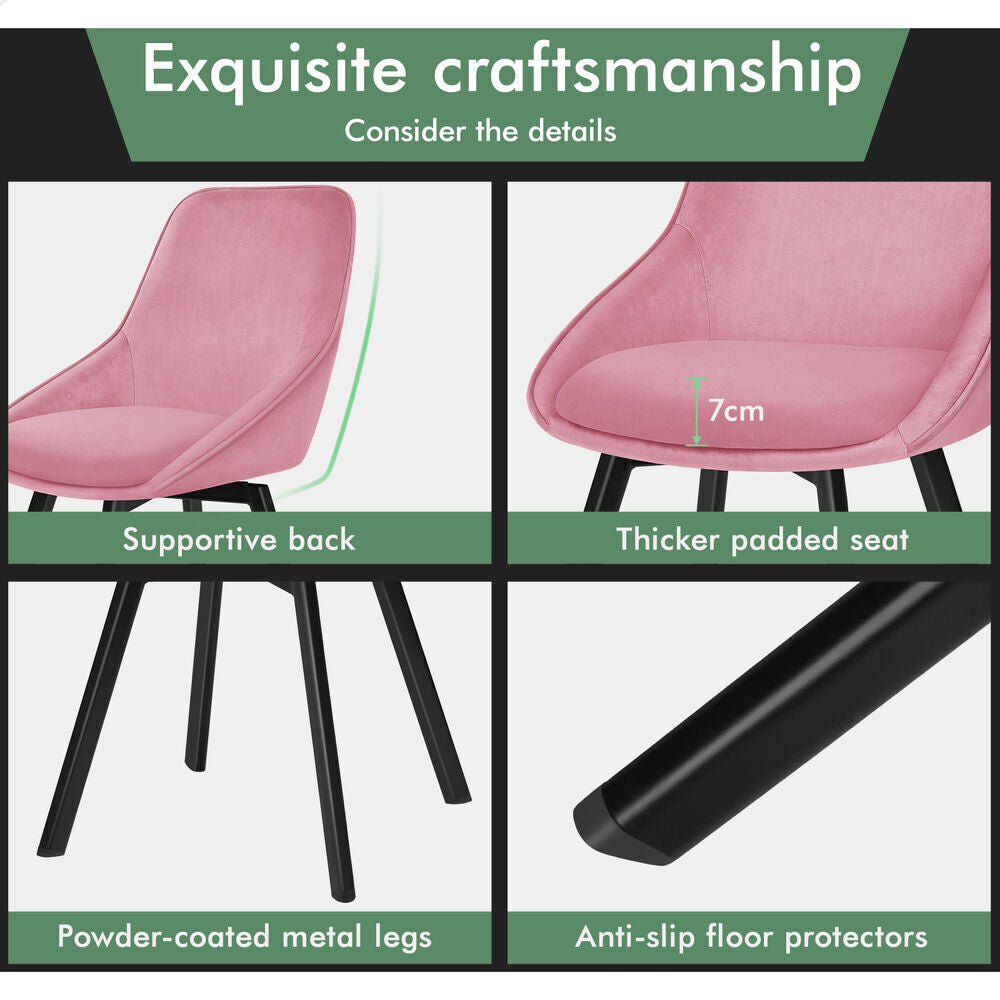 ALFORDSON 2x Dining Chairs Accent Kitchen Swivel Lounge Padded Seat Velvet Pink