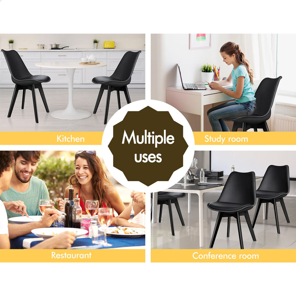 ALFORDSON 4x Dining Chairs Padding Retro PU Leather Kitchen Lounge Wooden Black