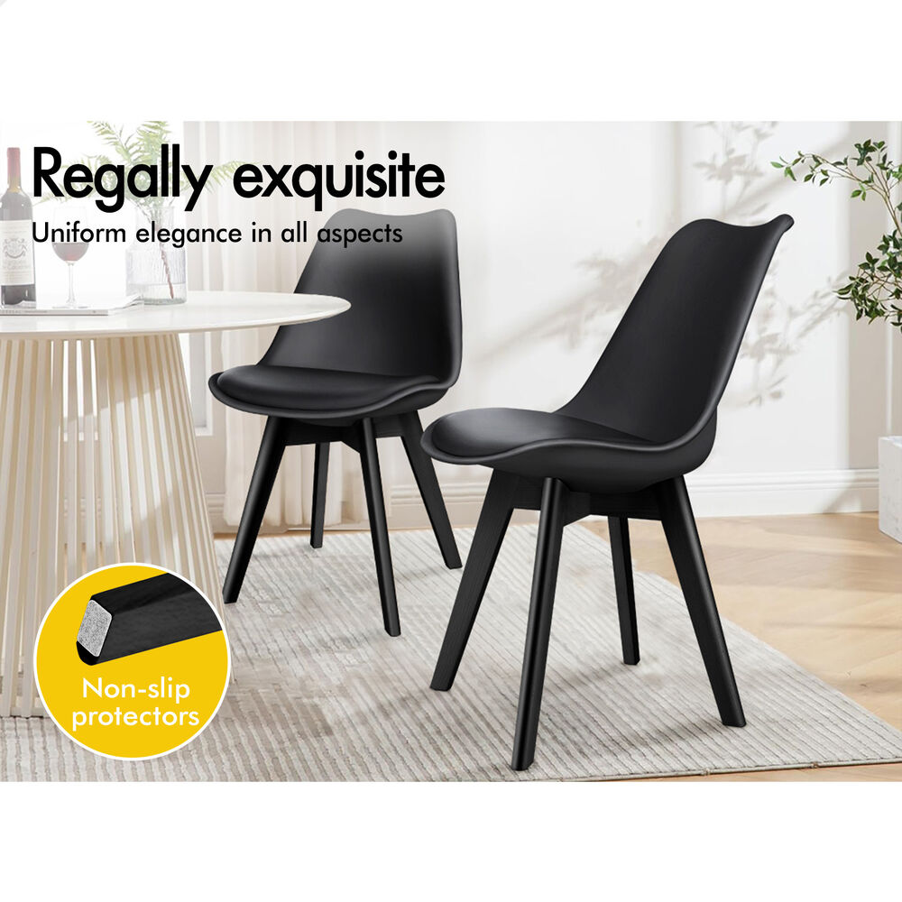 ALFORDSON 4x Dining Chairs Padding Retro PU Leather Kitchen Lounge Wooden Black