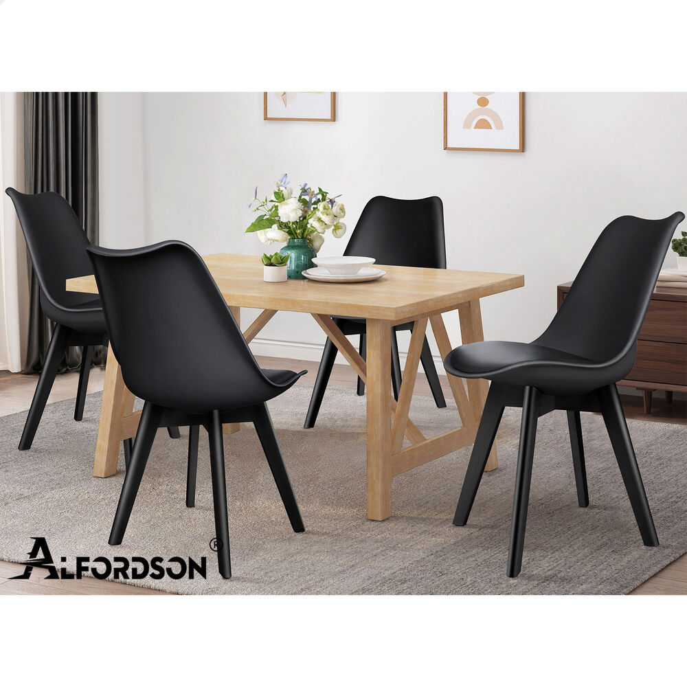 ALFORDSON 4x Dining Chairs Padding Retro PU Leather Kitchen Lounge Wooden Black