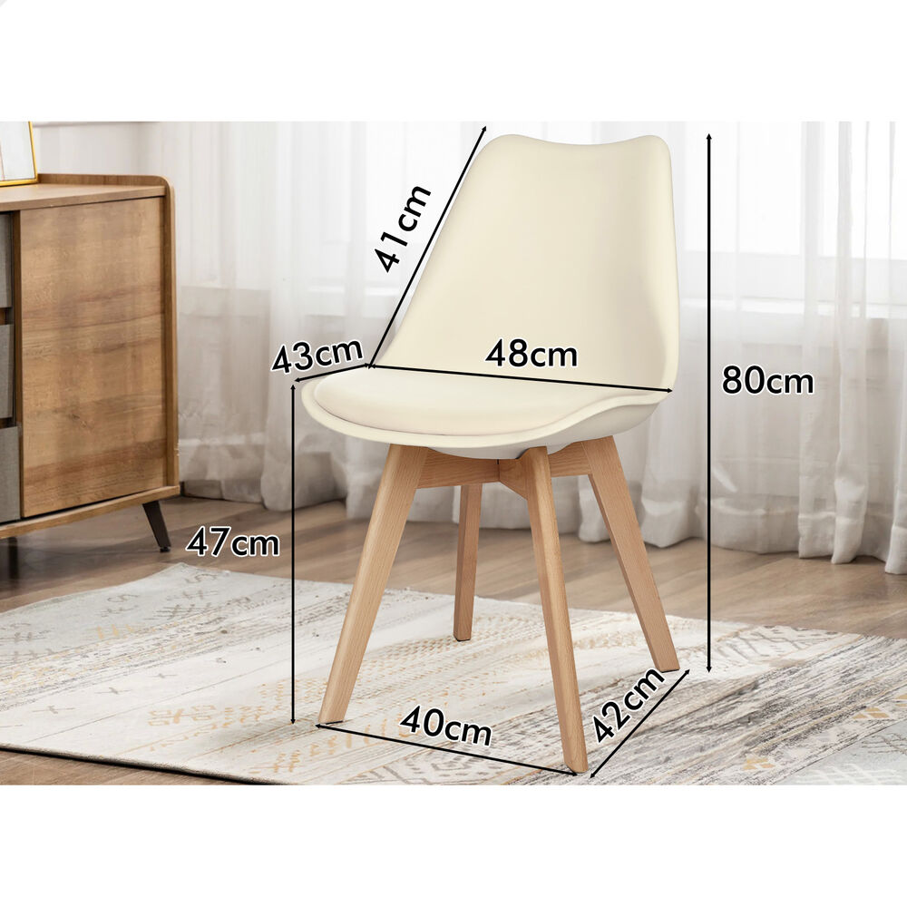 ALFORDSON 4x Dining Chairs Padding Retro PU Leather Kitchen Lounge Wooden Beige