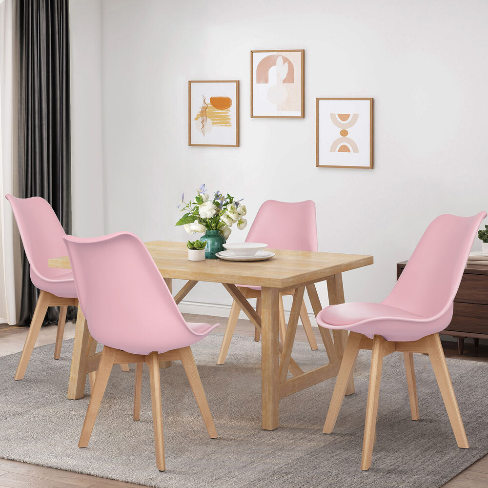 ALFORDSON 4x Dining Chairs Padding Retro PU Leather Kitchen Lounge Wooden Pink