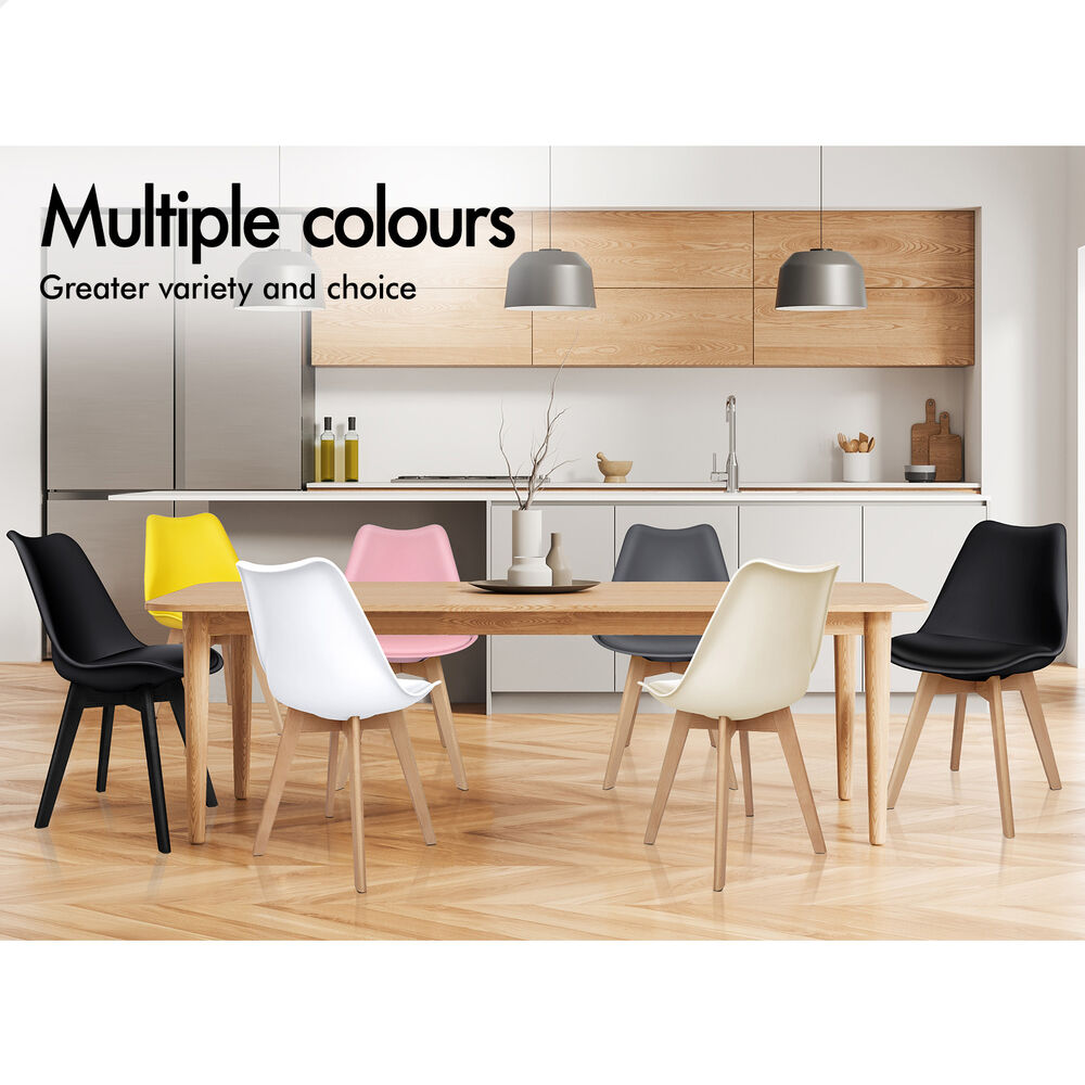 ALFORDSON 4x Dining Chairs Padding Retro PU Leather Kitchen Lounge Wooden Pink