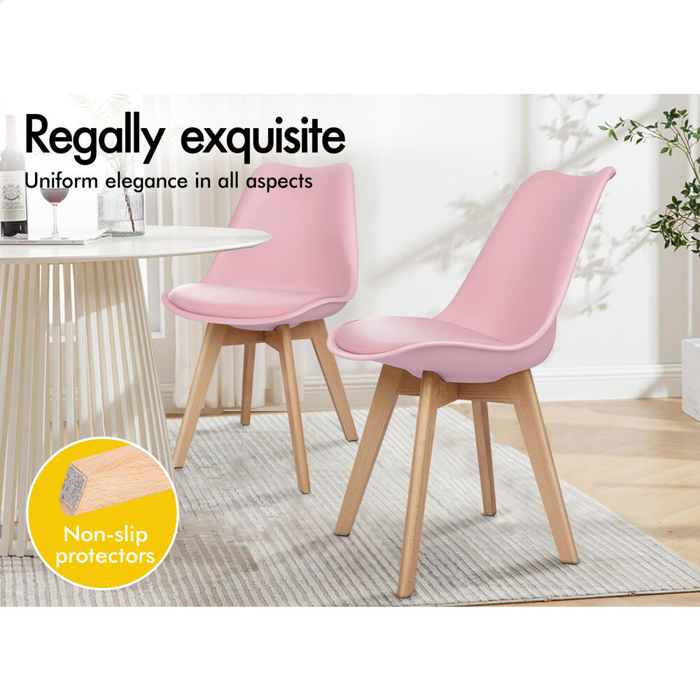 ALFORDSON 4x Dining Chairs Padding Retro PU Leather Kitchen Lounge Wooden Pink