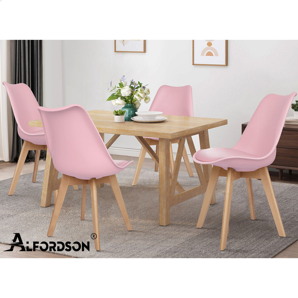 ALFORDSON 4x Dining Chairs Padding Retro PU Leather Kitchen Lounge Wooden Pink