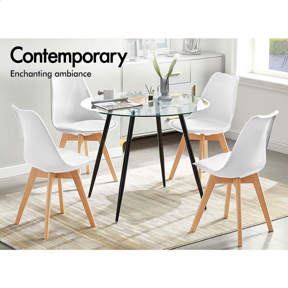 ALFORDSON 4x Dining Chairs Retro PU Leather Wooden White