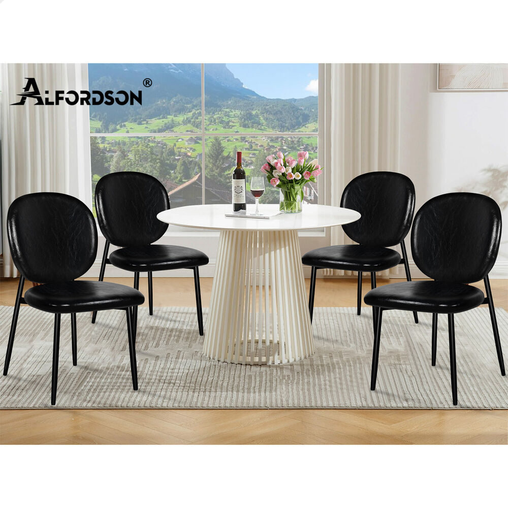 ALFORDSON 2x Dining Chairs Accent Kitchen Lounge Curved Back PU Leather Black