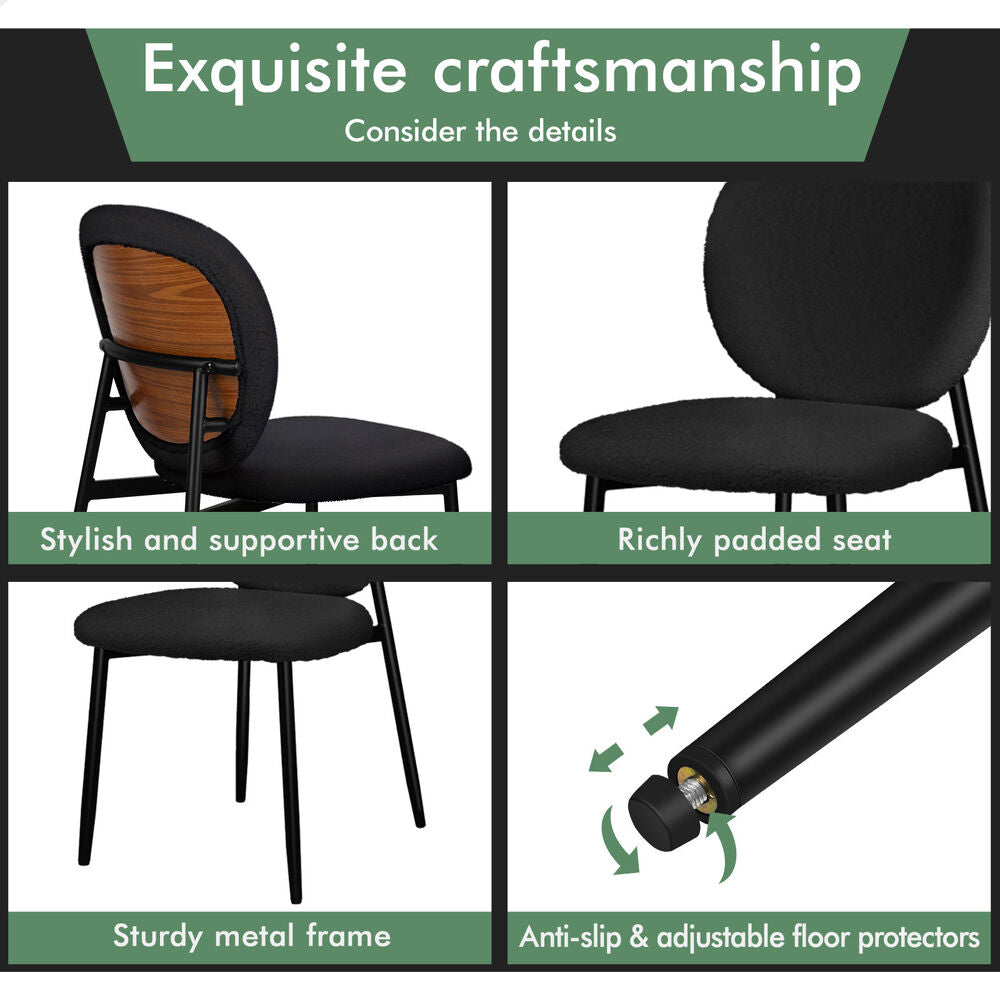ALFORDSON 2x Dining Chairs Cafe Kitchen Lounge Curved Wooden Back Sherpa Black