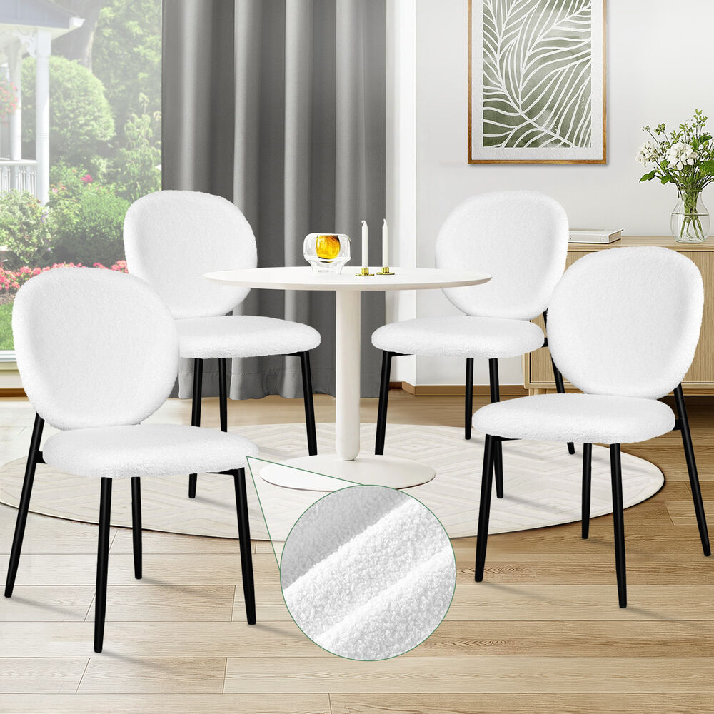 ALFORDSON 4x Dining Chairs Cafe Kitchen Lounge Curved Wooden Back Sherpa White