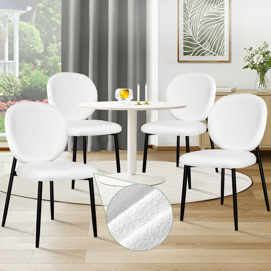 ALFORDSON 4x Dining Chairs Cafe Kitchen Lounge Curved Wooden Back Sherpa White