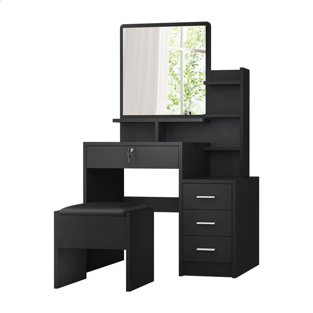 ALFORDSON Dressing Table Set Stool Side Cabinet Black