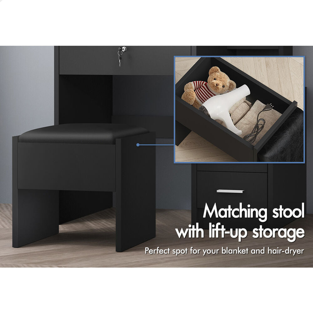ALFORDSON Dressing Table Set Stool Side Cabinet Black