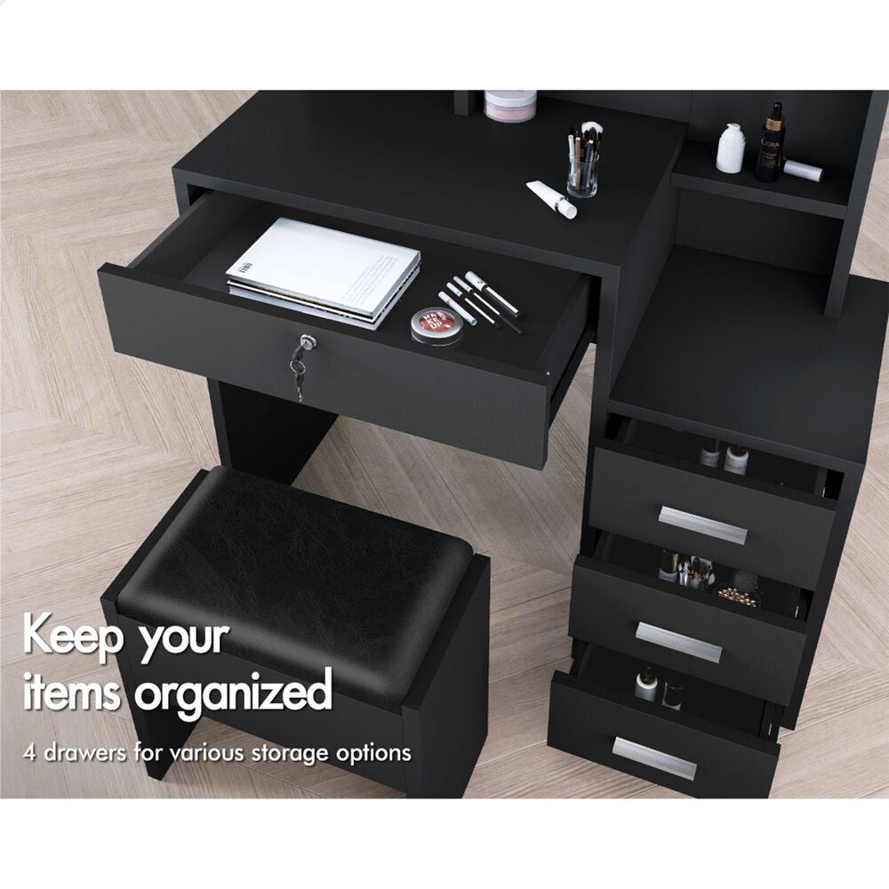 ALFORDSON Dressing Table Set Stool Side Cabinet Black