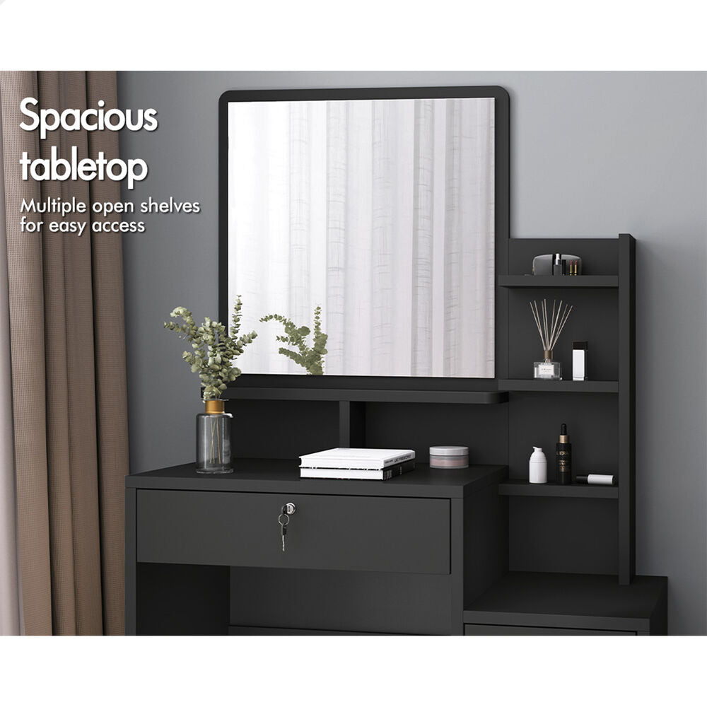 ALFORDSON Dressing Table Set Stool Side Cabinet Black