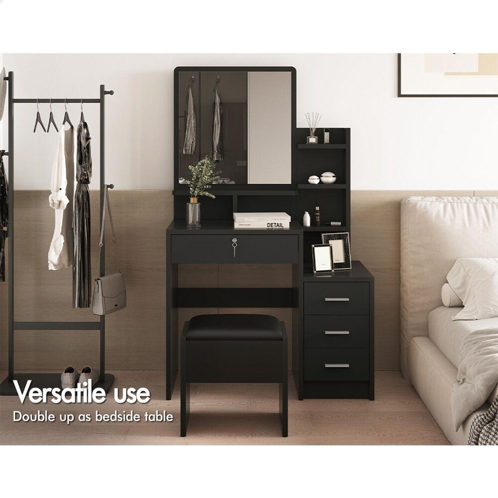 ALFORDSON Dressing Table Set Stool Side Cabinet Black