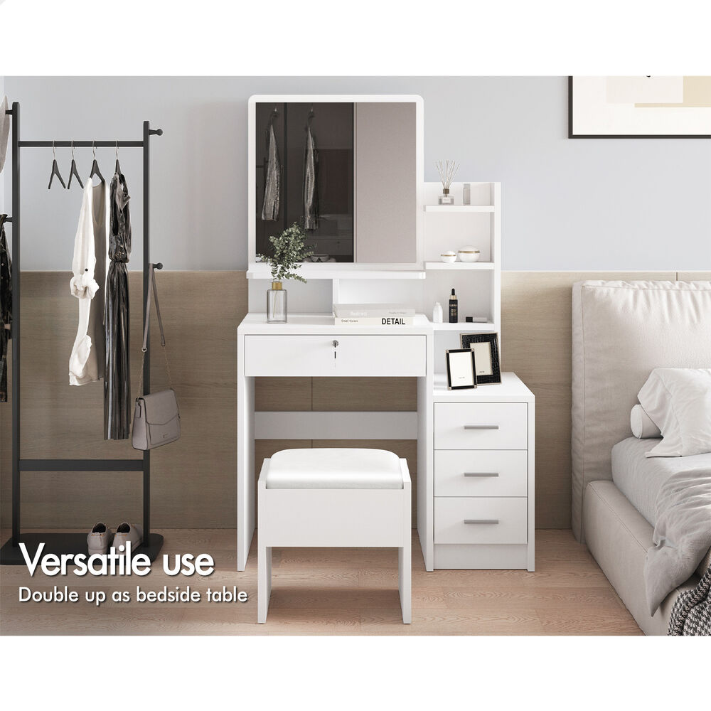 ALFORDSON Dressing Table Set Stool Side Cabinet White