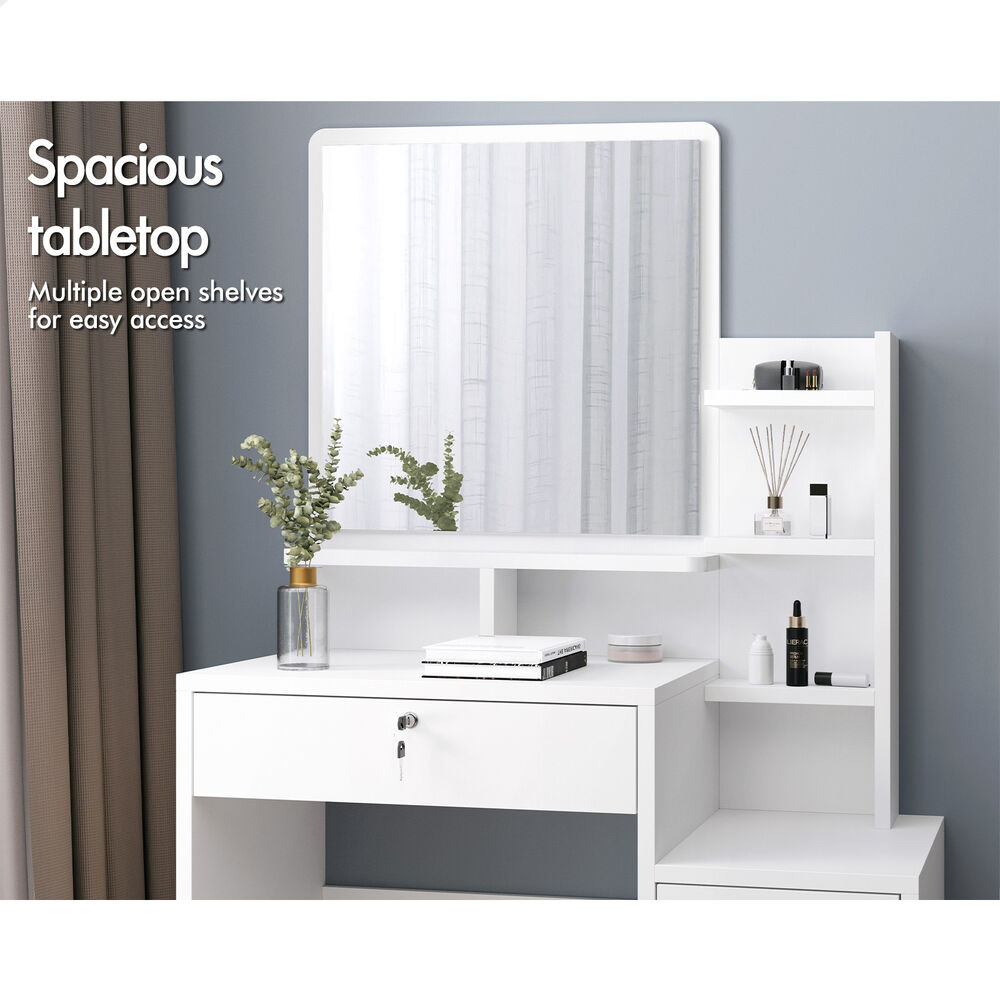 ALFORDSON Dressing Table Set Stool Side Cabinet White