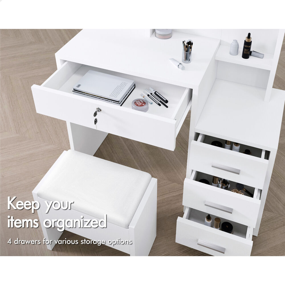 ALFORDSON Dressing Table Set Stool Side Cabinet White