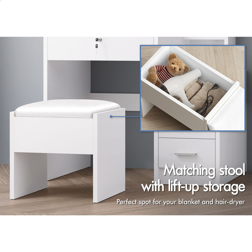 ALFORDSON Dressing Table Set Stool Side Cabinet White