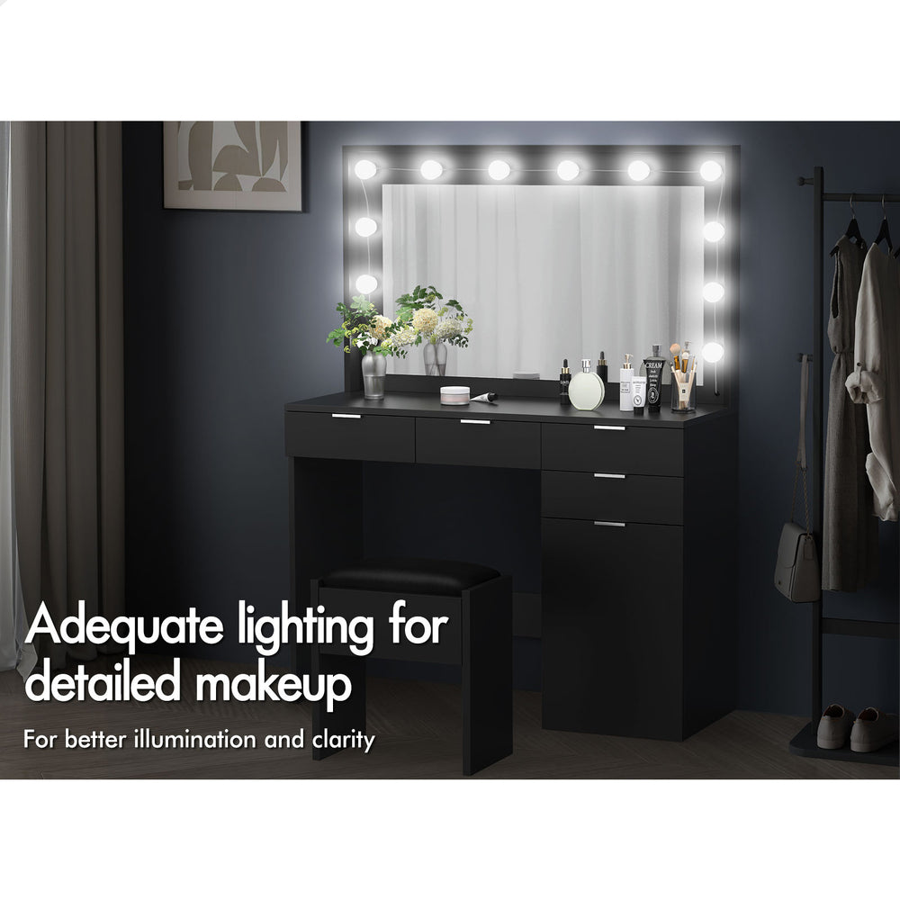 ALFORDSON Dressing Table Stool Set Makeup Mirror Desk 12 LED Bulbs Black