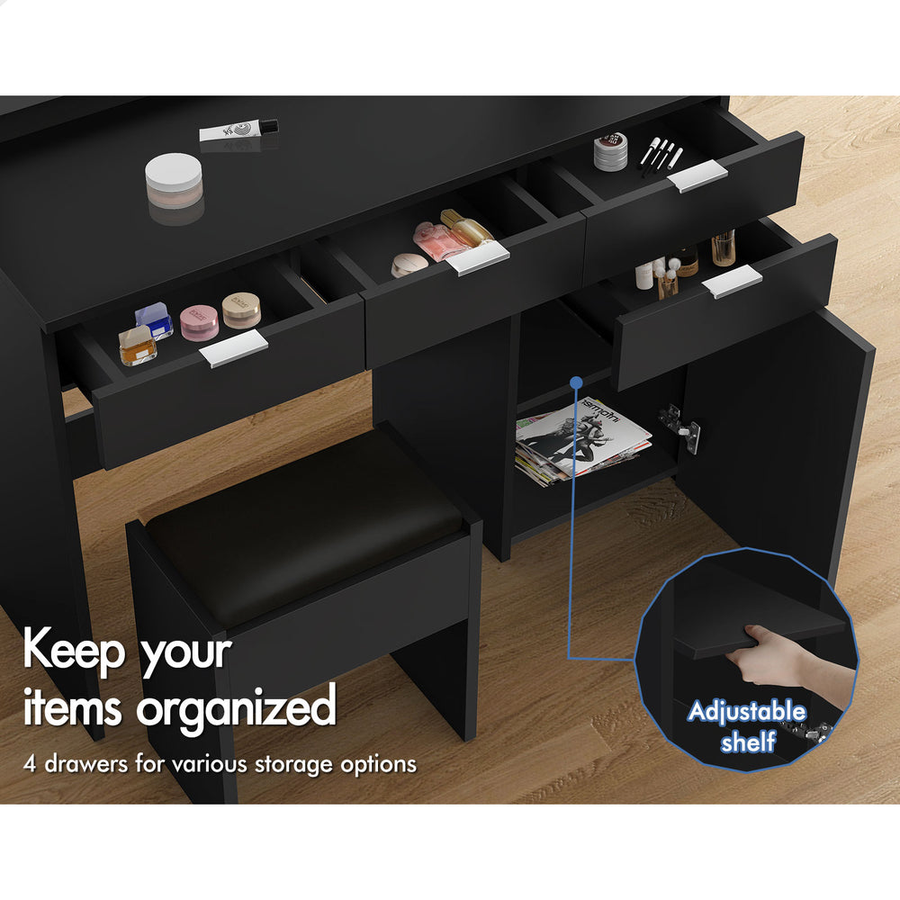 ALFORDSON Dressing Table Stool Set Makeup Mirror Desk 12 LED Bulbs Black