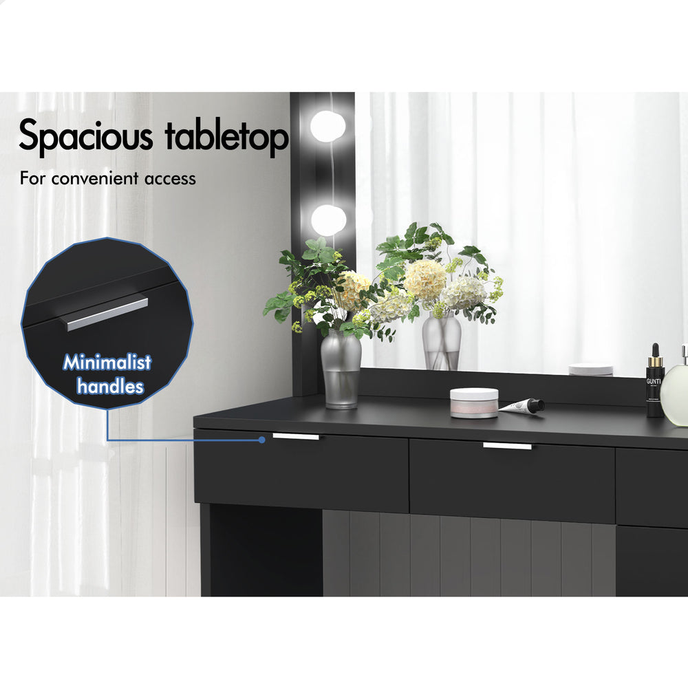 ALFORDSON Dressing Table Stool Set Makeup Mirror Desk 12 LED Bulbs Black