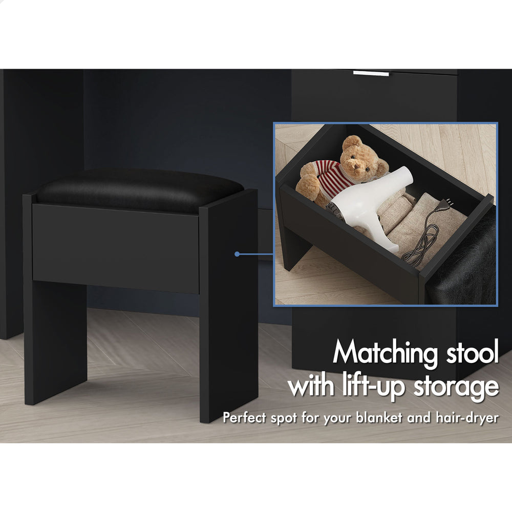 ALFORDSON Dressing Table Stool Set Makeup Mirror Desk 12 LED Bulbs Black
