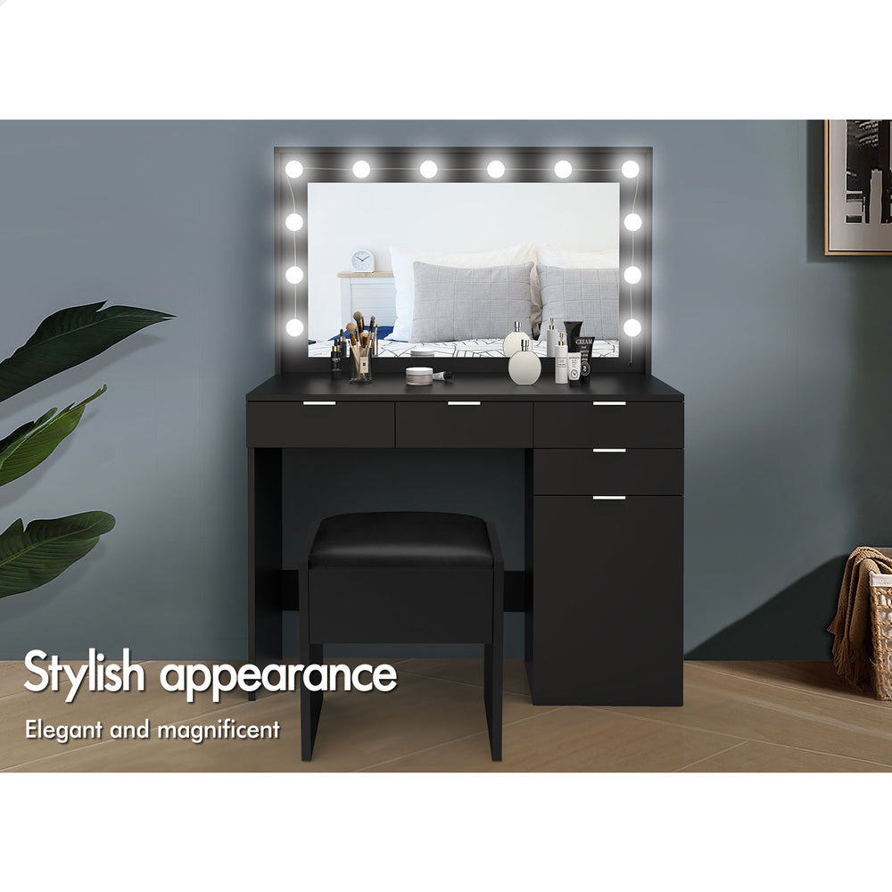 ALFORDSON Dressing Table Stool Set Makeup Mirror Desk 12 LED Bulbs Black