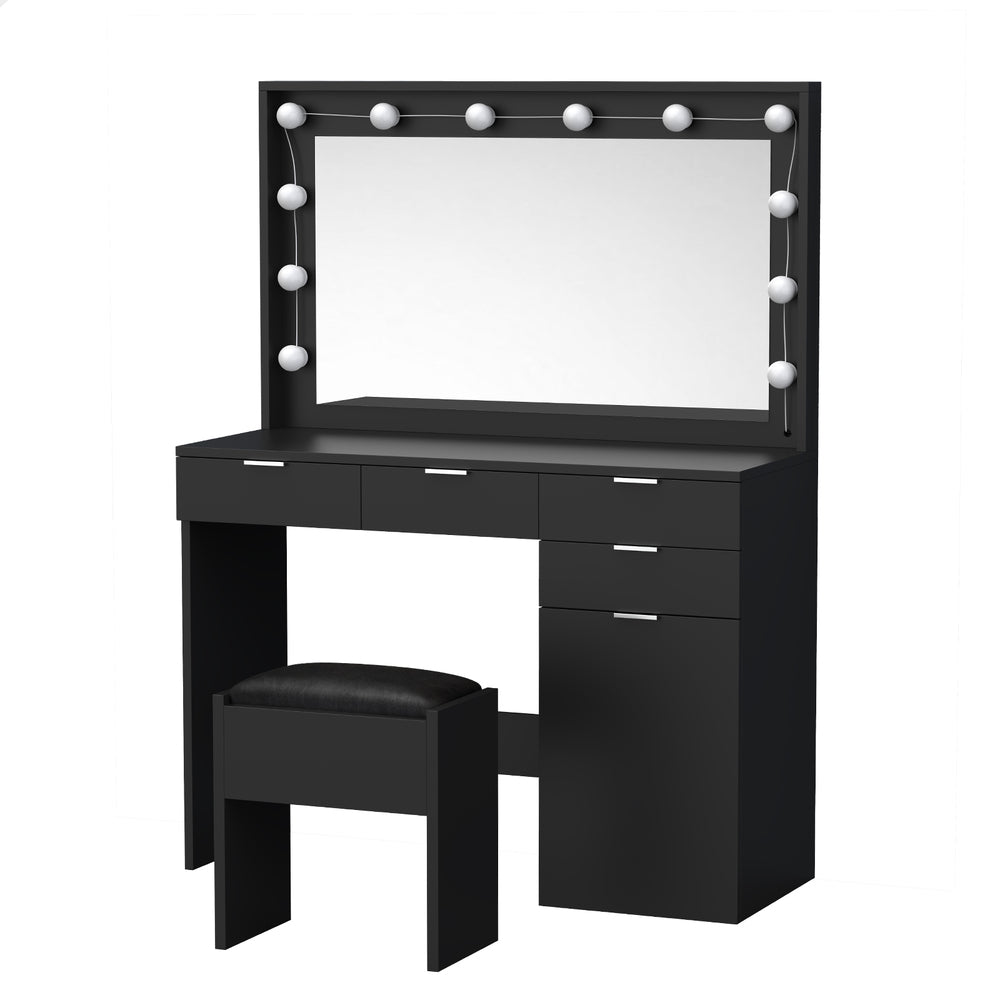 ALFORDSON Dressing Table Stool Set Makeup Mirror Desk 12 LED Bulbs Black