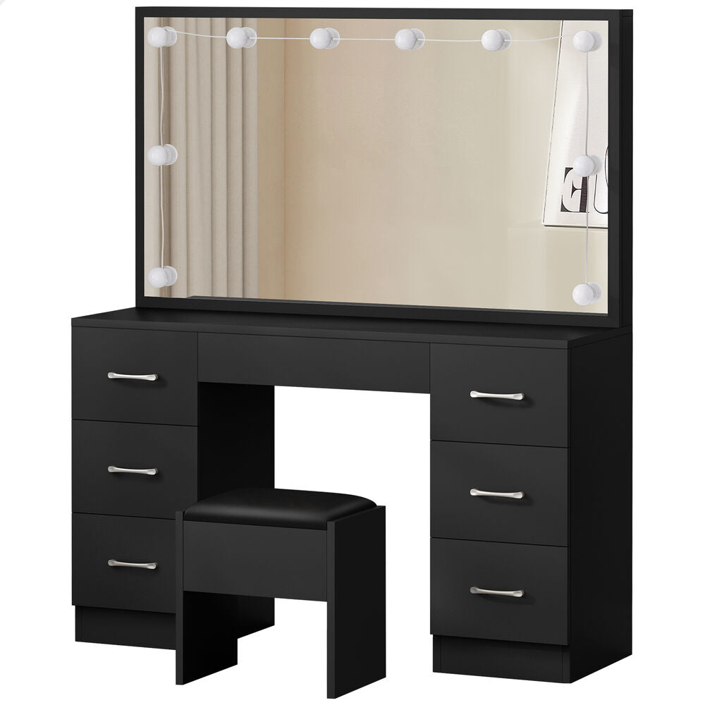 ALFORDSON Dressing Table Stool Set Makeup Mirror Desk LED 10 Bulbs Black