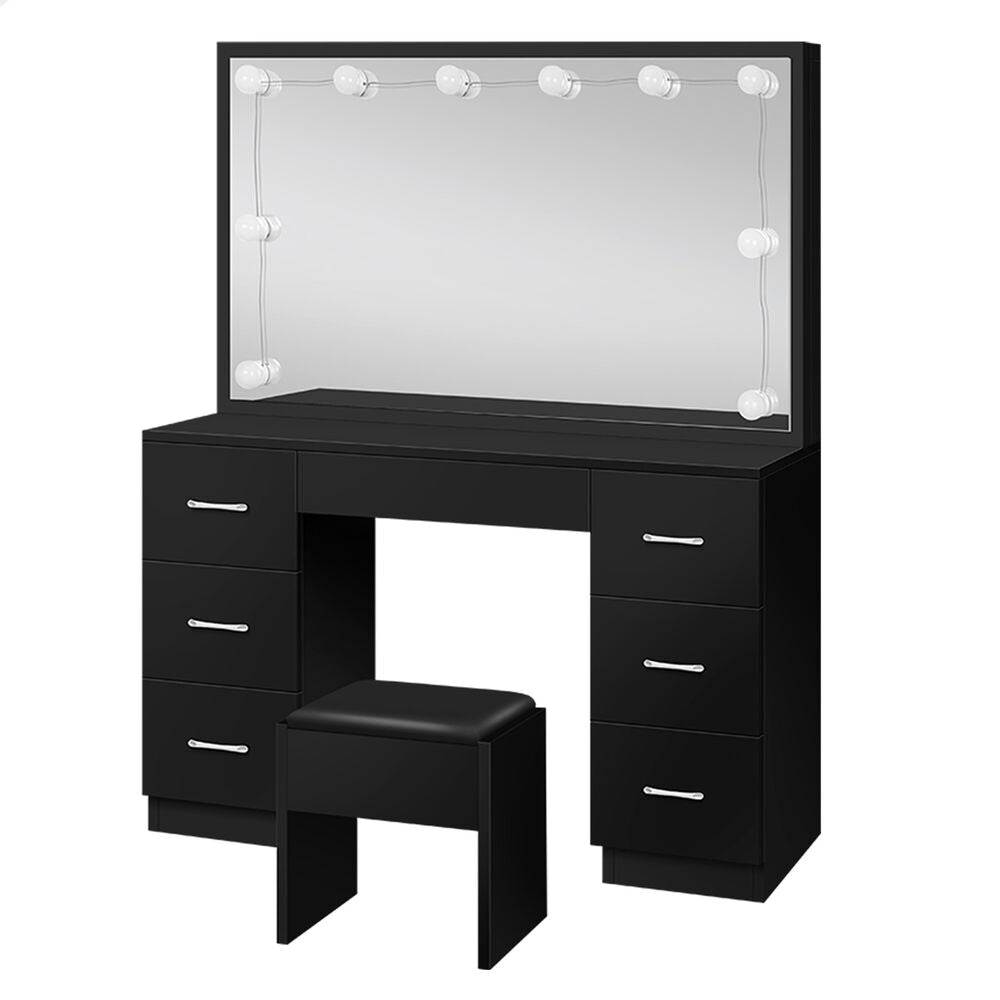 ALFORDSON Dressing Table Stool Set Makeup Mirror Desk LED 10 Bulbs Black