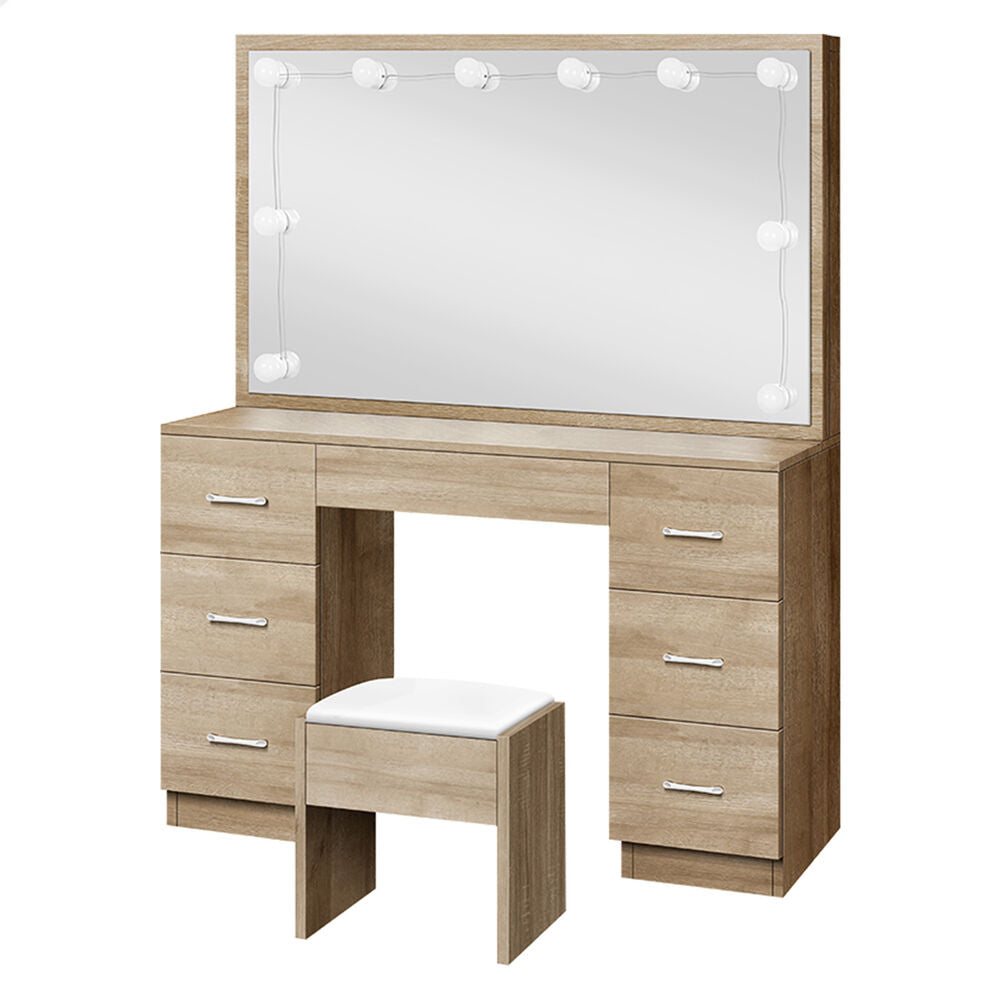 ALFORDSON Dressing Table Stool Set Makeup Mirror Desk LED 10 Bulbs Wood