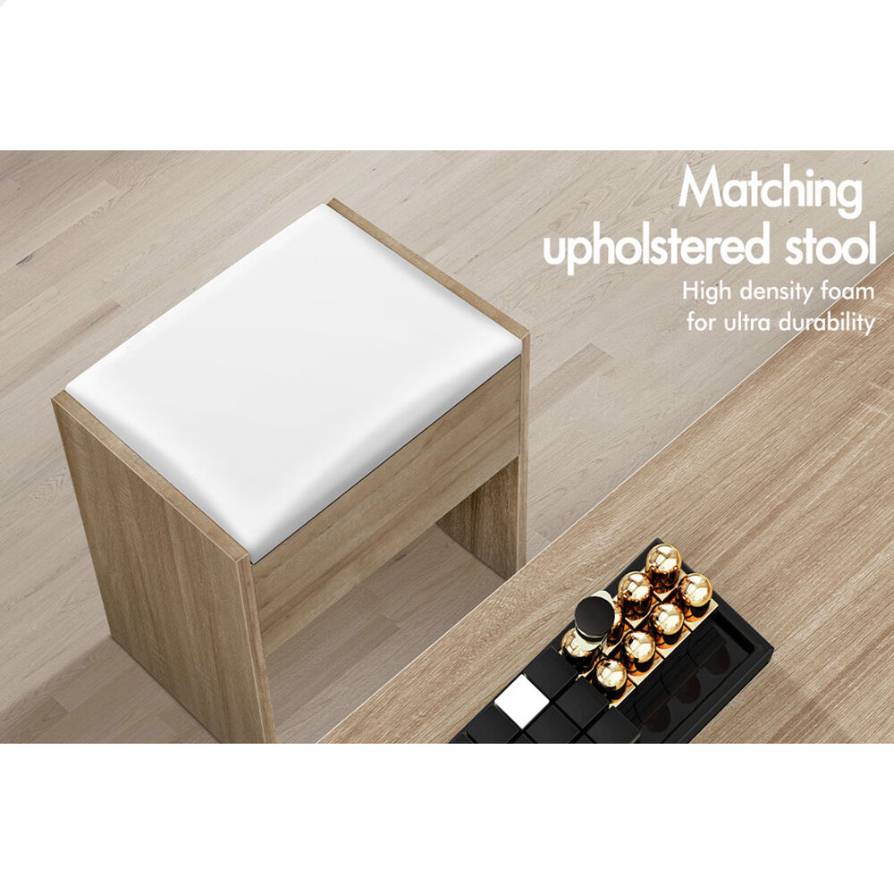 ALFORDSON Dressing Table Stool Set Makeup Mirror Desk LED 10 Bulbs Oak