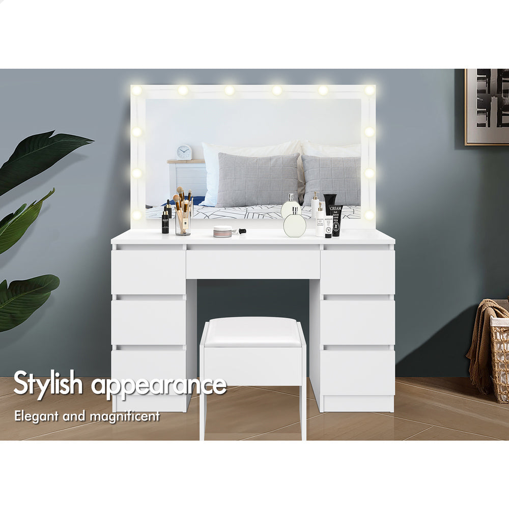 ALFORDSON Dressing Table Stool Set 12 Bulbs White