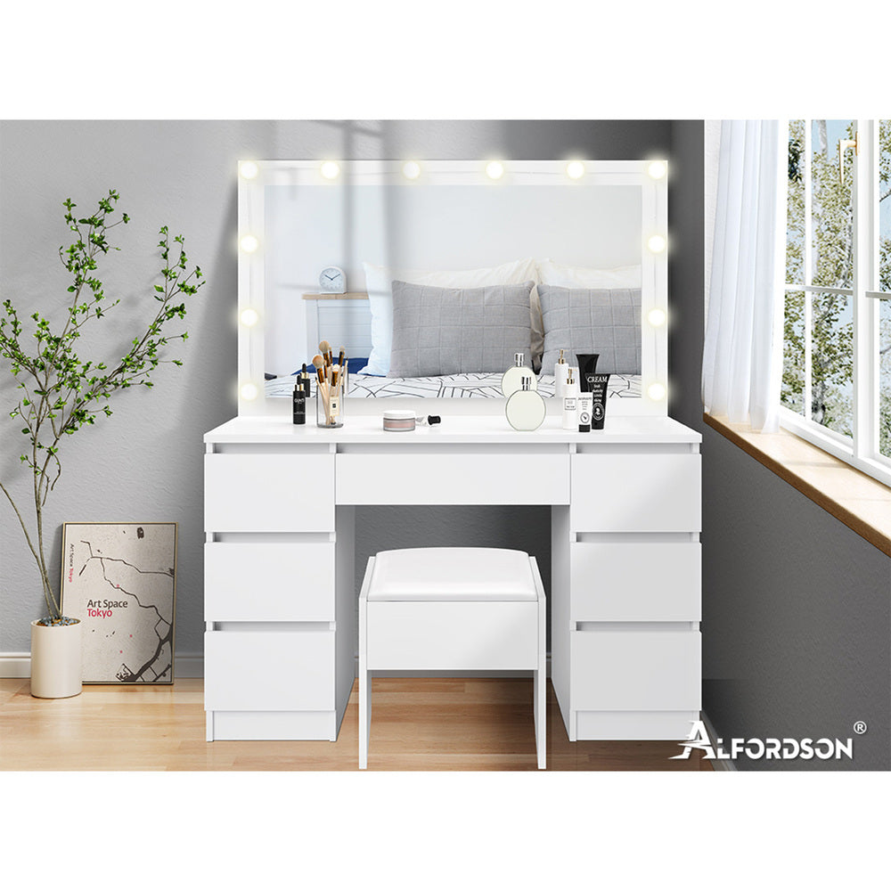 ALFORDSON Dressing Table Stool Set 12 Bulbs White
