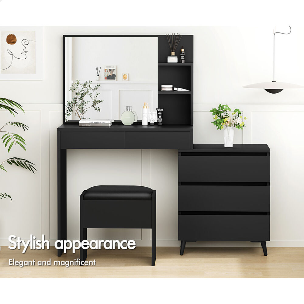 ALFORDSON Dressing Table Stool Set Makeup Mirror Desk Storage Cabinet Black
