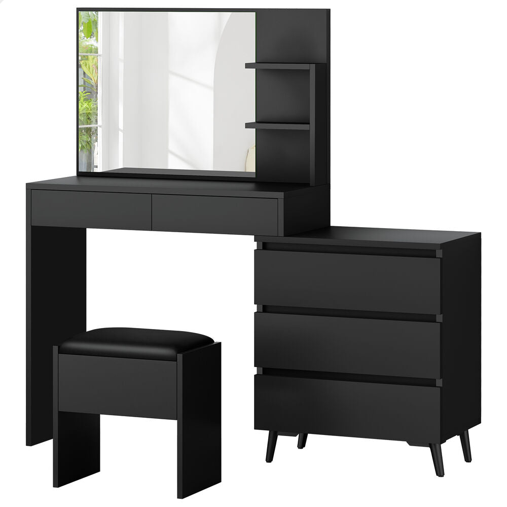 ALFORDSON Dressing Table Stool Set Makeup Mirror Desk Storage Cabinet Black