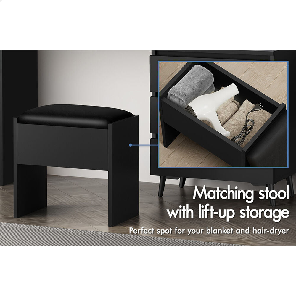 ALFORDSON Dressing Table Stool Set Makeup Mirror Desk Storage Cabinet Black
