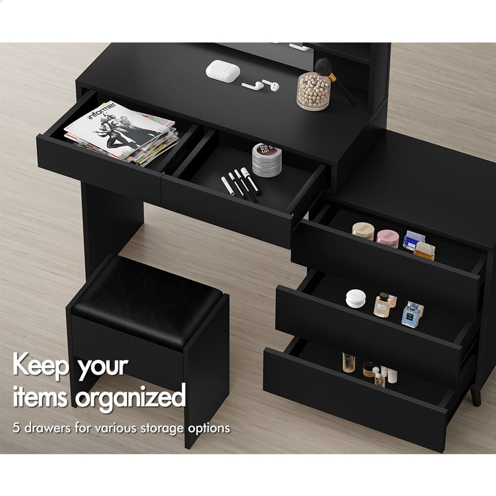 ALFORDSON Dressing Table Stool Set Makeup Mirror Desk Storage Cabinet Black