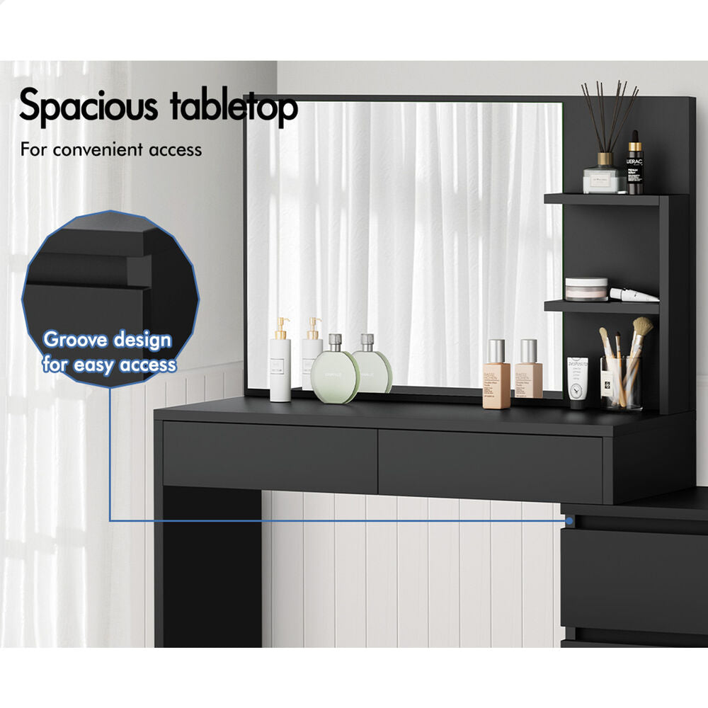 ALFORDSON Dressing Table Stool Set Makeup Mirror Desk Storage Cabinet Black