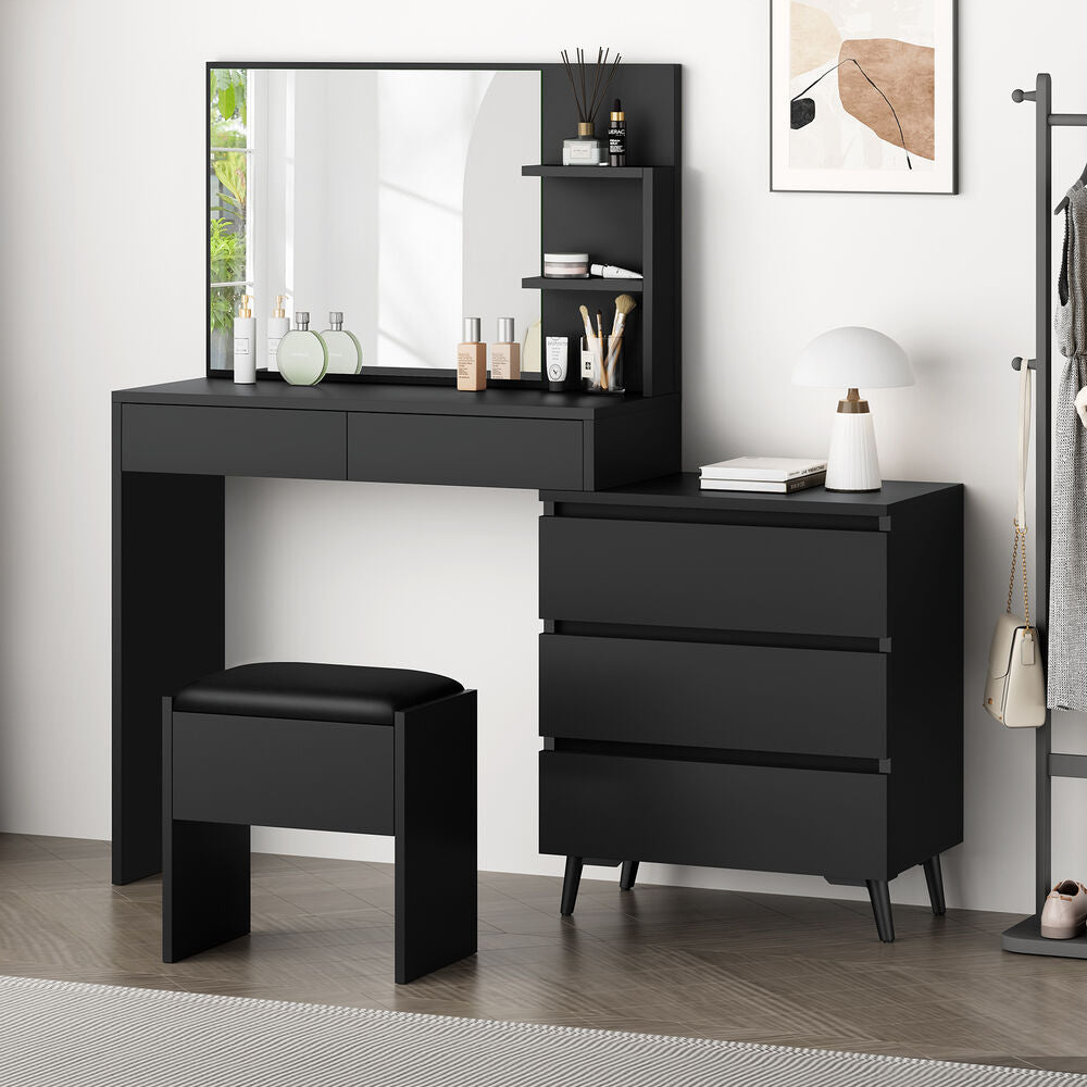 ALFORDSON Dressing Table Stool Set Makeup Mirror Desk Storage Cabinet Black