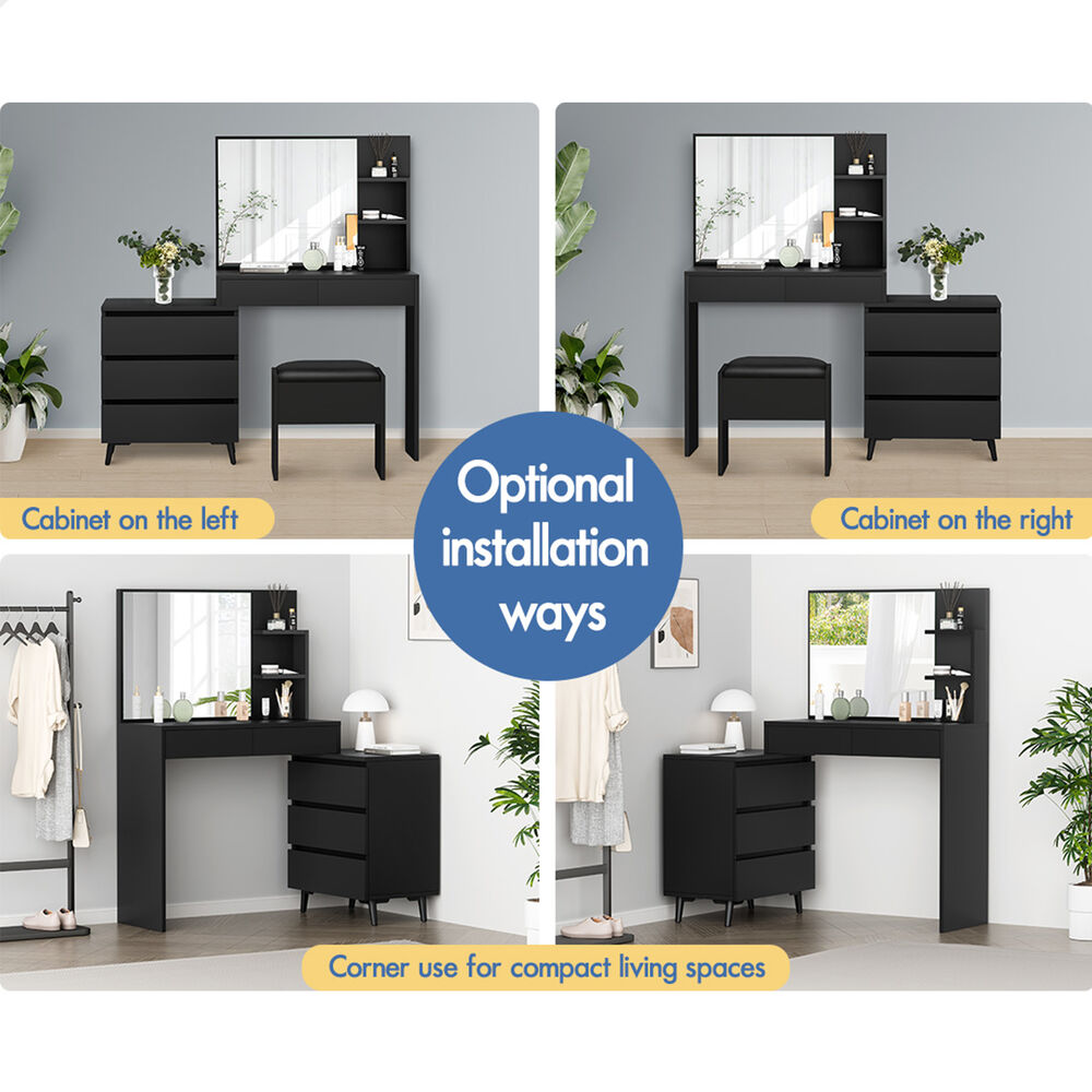 ALFORDSON Dressing Table Stool Set Makeup Mirror Desk Storage Cabinet Black