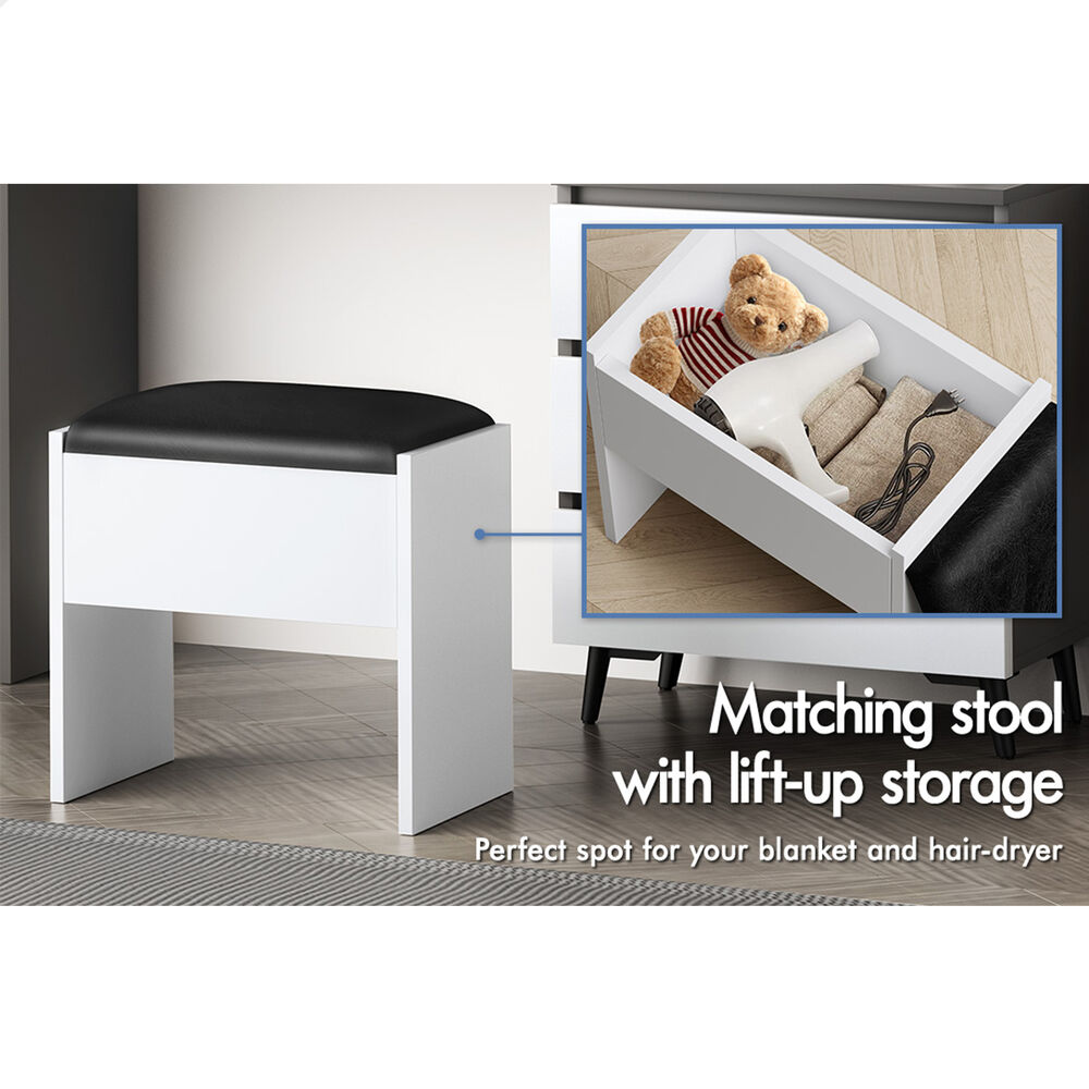 ALFORDSON Dressing Table Stool Set Makeup Mirror Desk Storage Cabinet Grey